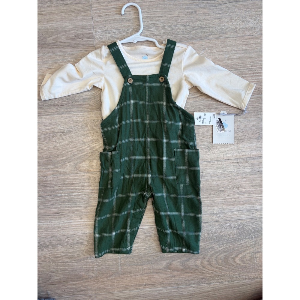 Cloud Island Baby Boys Green Plaid Overalls and L/S shirt Set 3-6M NWT